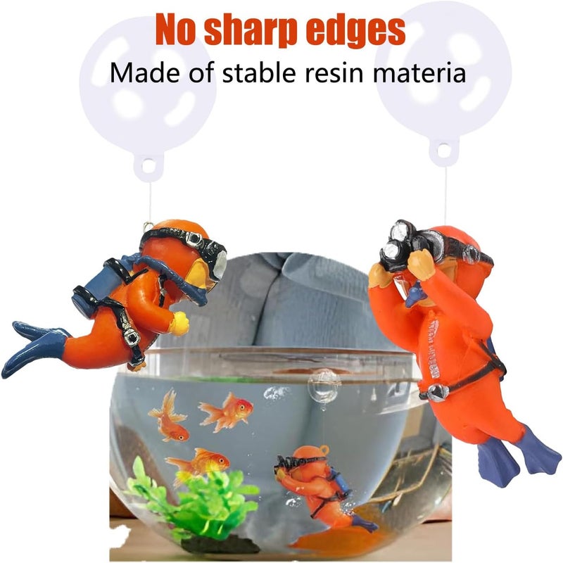 Wonfly 2-Pack Tank Decorations, Cute Little Diver, Aquarium Decoration Accessories Ornaments with Float Ball, Playmate for Tank Suitable for All Kinds of Fish and Tanks (Orange) - Image 4